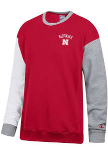 Champion Nebraska Cornhuskers Mens Red Superfan Colorblock Long Sleeve Crew Sweatshirt