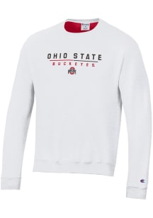 Champion Ohio State Buckeyes Mens White Stadium Small Team Name Long Sleeve Crew Sweatshirt