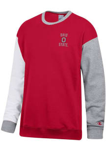 Champion Ohio State Buckeyes Mens Red Superfan Colorblock Long Sleeve Crew Sweatshirt