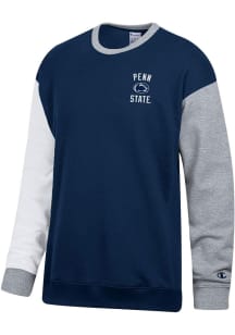 Champion Penn State Nittany Lions Mens Navy Blue Superfan Colorblock Long Sleeve Crew Sweatshirt