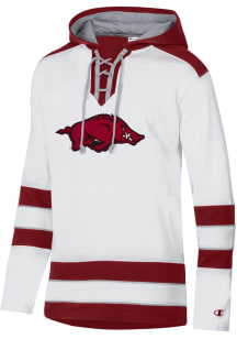Champion Arkansas Razorbacks Mens White Superfan Hockey Long Sleeve Hoodie