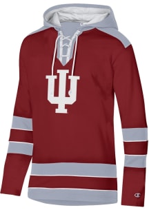 Champion Indiana Hoosiers Mens Crimson Superfan Hockey Long Sleeve Hoodie