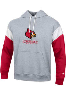 Champion Louisville Cardinals Mens Grey Superfan Colorblock Long Sleeve Hoodie
