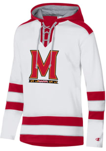 Champion Maryland Terrapins Mens White Superfan Hockey Long Sleeve Hoodie