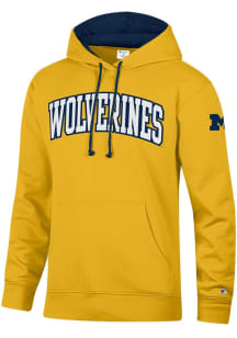 Champion Michigan Wolverines Mens Yellow Stadium Sleeve Hit Long Sleeve Hoodie