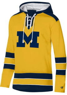 Champion Michigan Wolverines Mens Gold Superfan Hockey Long Sleeve Hoodie