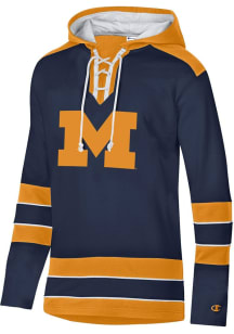 Champion Michigan Wolverines Mens Blue Superfan Hockey Long Sleeve Hoodie