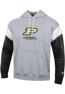 Champion Purdue Boilermakers Mens Grey Superfan Colorblock Long Sleeve Hoodie