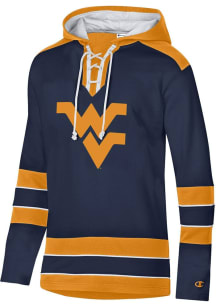 Champion West Virginia Mountaineers Mens Navy Blue Superfan Hockey Long Sleeve Hoodie