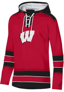 Champion Wisconsin Badgers Mens Red Superfan Hockey Long Sleeve Hoodie