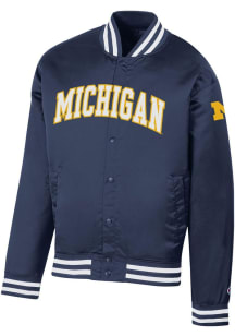 Champion Michigan Wolverines Mens Blue Superfan Satin Bomber Medium Weight Jacket