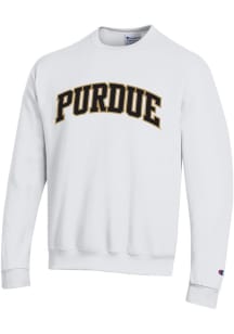 Champion Purdue Boilermakers Mens White Powerblend Twill Long Sleeve Crew Sweatshirt