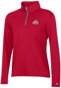 Champion Ohio State Buckeyes Womens Red Mesh Qtr Zip Pullover