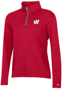 Champion Wisconsin Badgers Womens Red Mesh Qtr Zip Pullover
