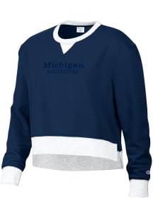 Champion Michigan Wolverines Womens Blue High Low Crew Sweatshirt