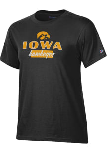 Champion Iowa Hawkeyes Womens Black Glitter Stadium Short Sleeve T-Shirt