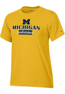 Champion Michigan Wolverines Womens Gold Glitter Stadium Short Sleeve T-Shirt