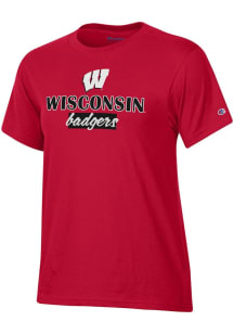 Champion Wisconsin Badgers Womens Red Glitter Stadium Short Sleeve T-Shirt