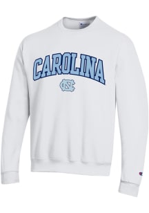 Champion North Carolina Tar Heels Mens White Twill Arch Mascot Long Sleeve Crew Sweatshirt