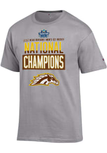 Champion Western Michigan Broncos Grey 2025 National Mens Hockey Champions Locker Room Short Sleev..