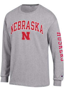 Champion Nebraska Cornhuskers Grey ARCH MASCOT W SLV HIT Long Sleeve T Shirt