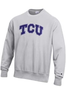 Champion TCU Horned Frogs Mens Grey Wordmark Reverse Weave Long Sleeve Crew Sweatshirt