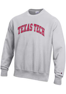 Champion Texas Tech Red Raiders Mens Grey Wordmark Reverse Weave Long Sleeve Crew Sweatshirt