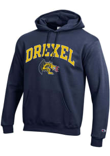 Champion Drexel Dragons Mens Navy Blue Arch Mascot Long Sleeve Hoodie