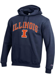 Champion Illinois Fighting Illini Mens Navy Blue Arch Mascot Design Long Sleeve Hoodie