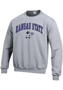 Champion K-State Wildcats Mens Grey Wordmark Mascot Long Sleeve Crew Sweatshirt