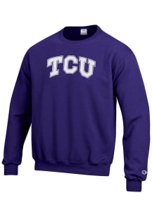Champion TCU Horned Frogs Mens Purple Wordmark Arch Long Sleeve Crew Sweatshirt