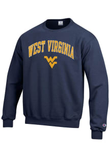 Champion West Virginia Mountaineers Mens Navy Blue Arch Mascot Design Long Sleeve Crew Sweatshirt