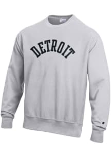 Champion Detroit Mens Grey Wordmark Long Sleeve Crew Sweatshirt
