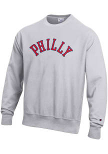 Champion Philadelphia Mens Grey Wordmark Long Sleeve Crew Sweatshirt