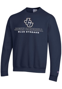 Champion John Carroll Blue Streaks Mens Navy Blue Arch Mascot Long Sleeve Crew Sweatshirt