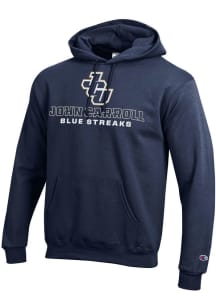 Champion John Carroll Blue Streaks Mens Navy Blue Arch Mascot Design Long Sleeve Hoodie