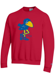 Champion Kansas Jayhawks Mens Red Vintage Logo Long Sleeve Crew Sweatshirt