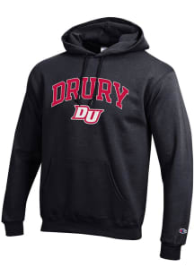 Champion Drury Panthers Mens Black Arch Mascot Long Sleeve Hoodie
