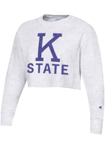 Champion K-State Wildcats Womens White Reverse Weave Cropped Boyfriend Crew Sweatshirt