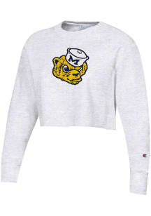 Champion Michigan Wolverines Womens Silver Reverse Weave Cropped Boyfriend Crew Sweatshirt