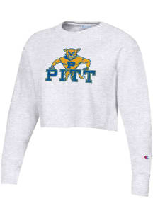Champion Pitt Panthers Womens Silver Reverse Weave Cropped Boyfriend Crew Sweatshirt
