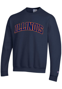 Champion Illinois Fighting Illini Mens Navy Blue Powerblend Twill Long Sleeve Crew Sweatshirt