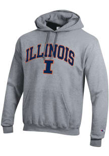 Champion Illinois Fighting Illini Mens Grey Arch Mascot Long Sleeve Hoodie