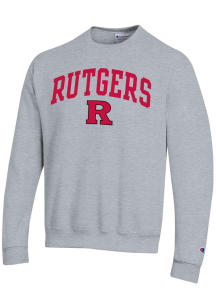 Champion Rutgers Scarlet Knights Mens Grey Arch Mascot Long Sleeve Crew Sweatshirt