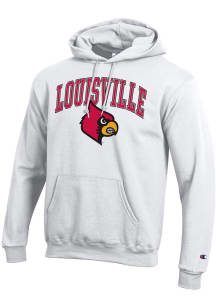 Champion Louisville Cardinals Mens White Arch Mascot Powerblend Long Sleeve Hoodie