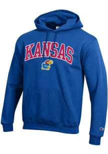 Champion Kansas Jayhawks Mens Royal Blue Arch Mascot Twill Long Sleeve Hoodie