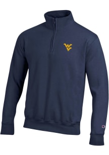 Champion West Virginia Mountaineers Mens Navy Blue Fleece Design Long Sleeve Qtr Zip Pullover