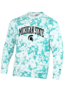Champion Michigan State Spartans Mens Teal Crush Tie Dye Long Sleeve Crew Sweatshirt