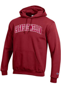 Champion Carnegie Mellon Tartans Mens Red Arch Twill Powerblend Long Sleeve Hoodie