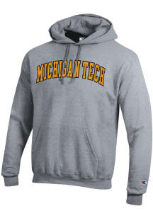 Champion Michigan Tech Huskies Mens Grey Arch Twill Powerblend Long Sleeve Hoodie